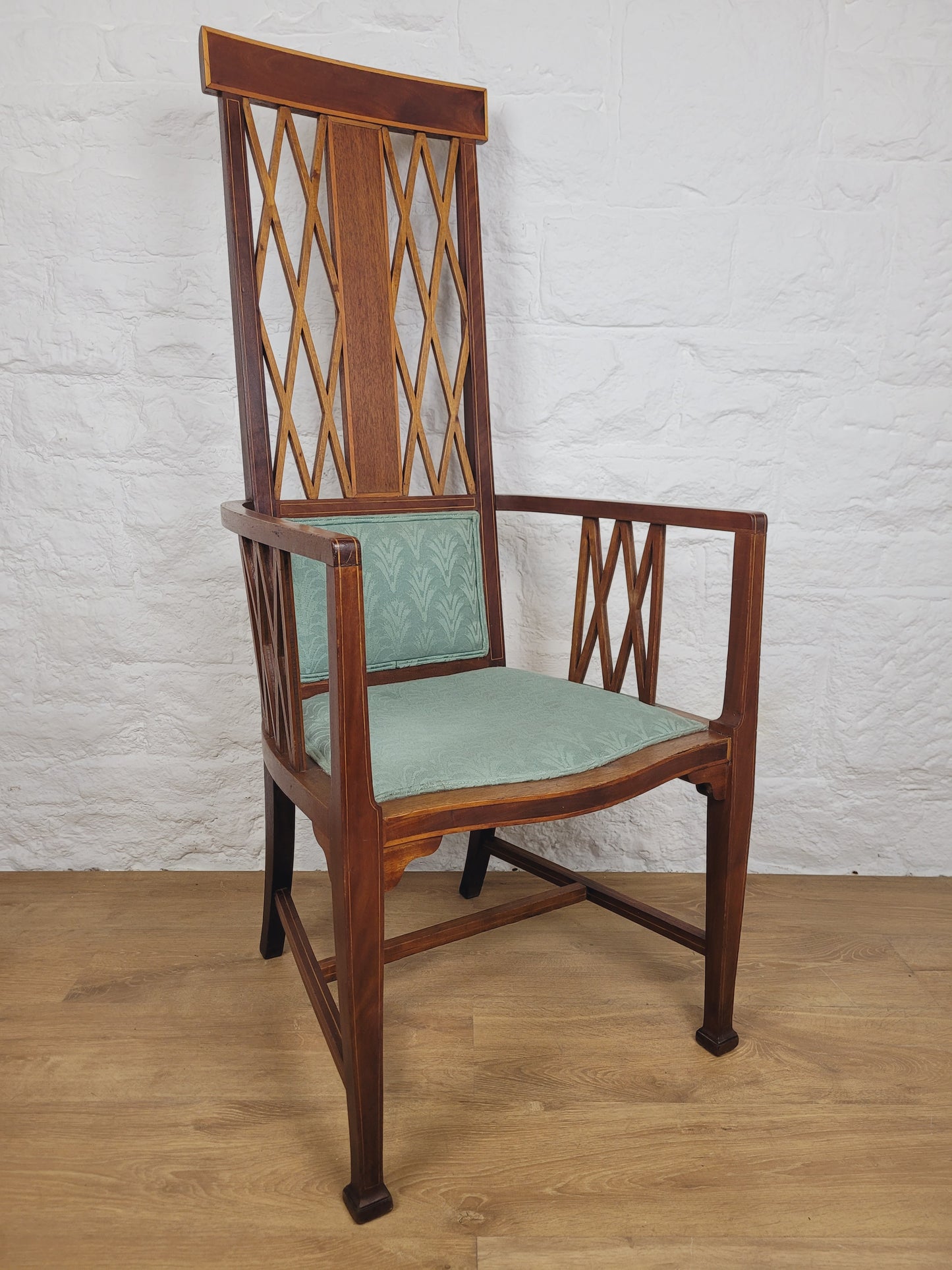 Edwardian High Back Armchair Inlaid Satinwood Upholstered Delivery Available