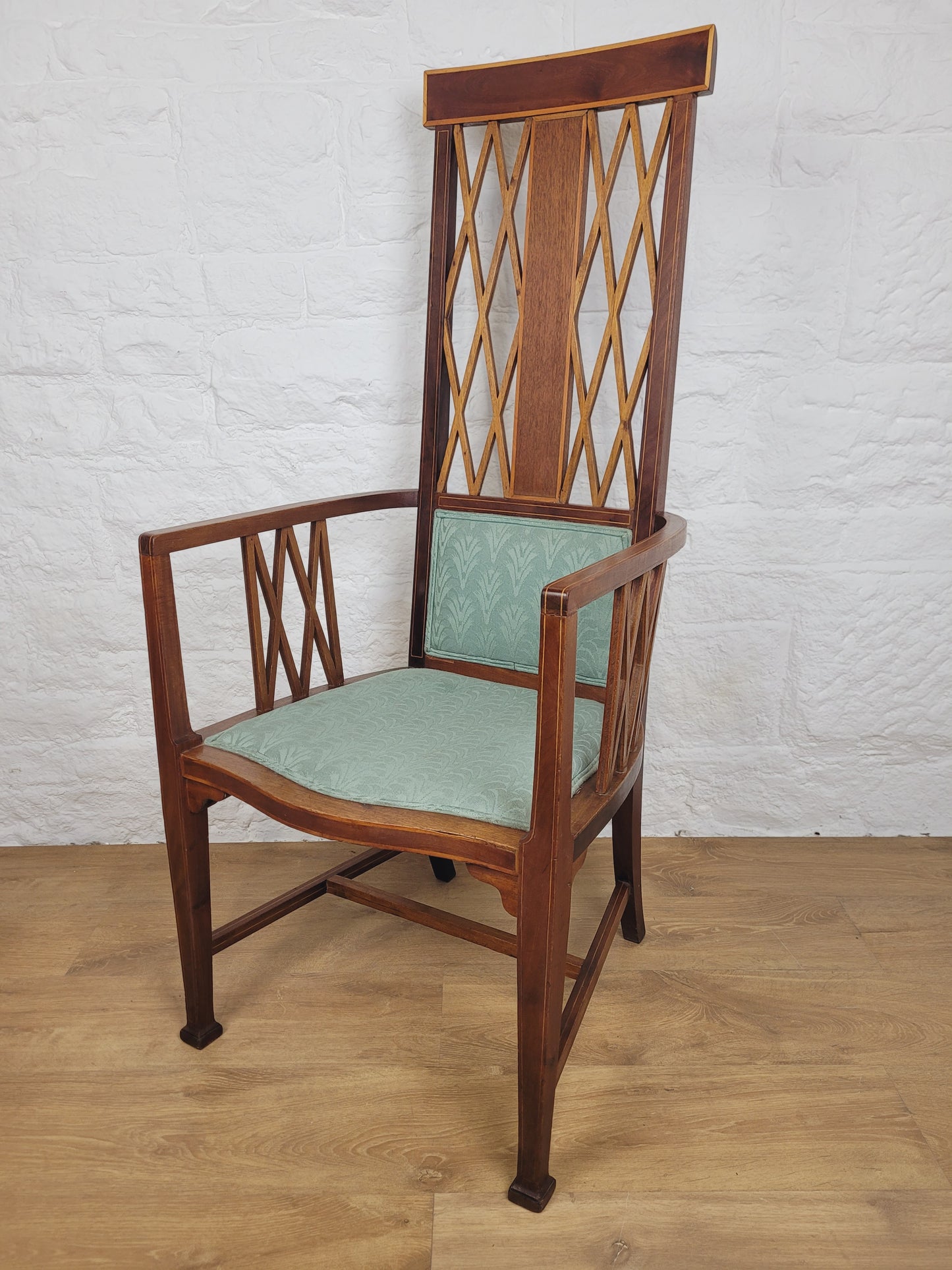 Edwardian High Back Armchair Inlaid Satinwood Upholstered Delivery Available