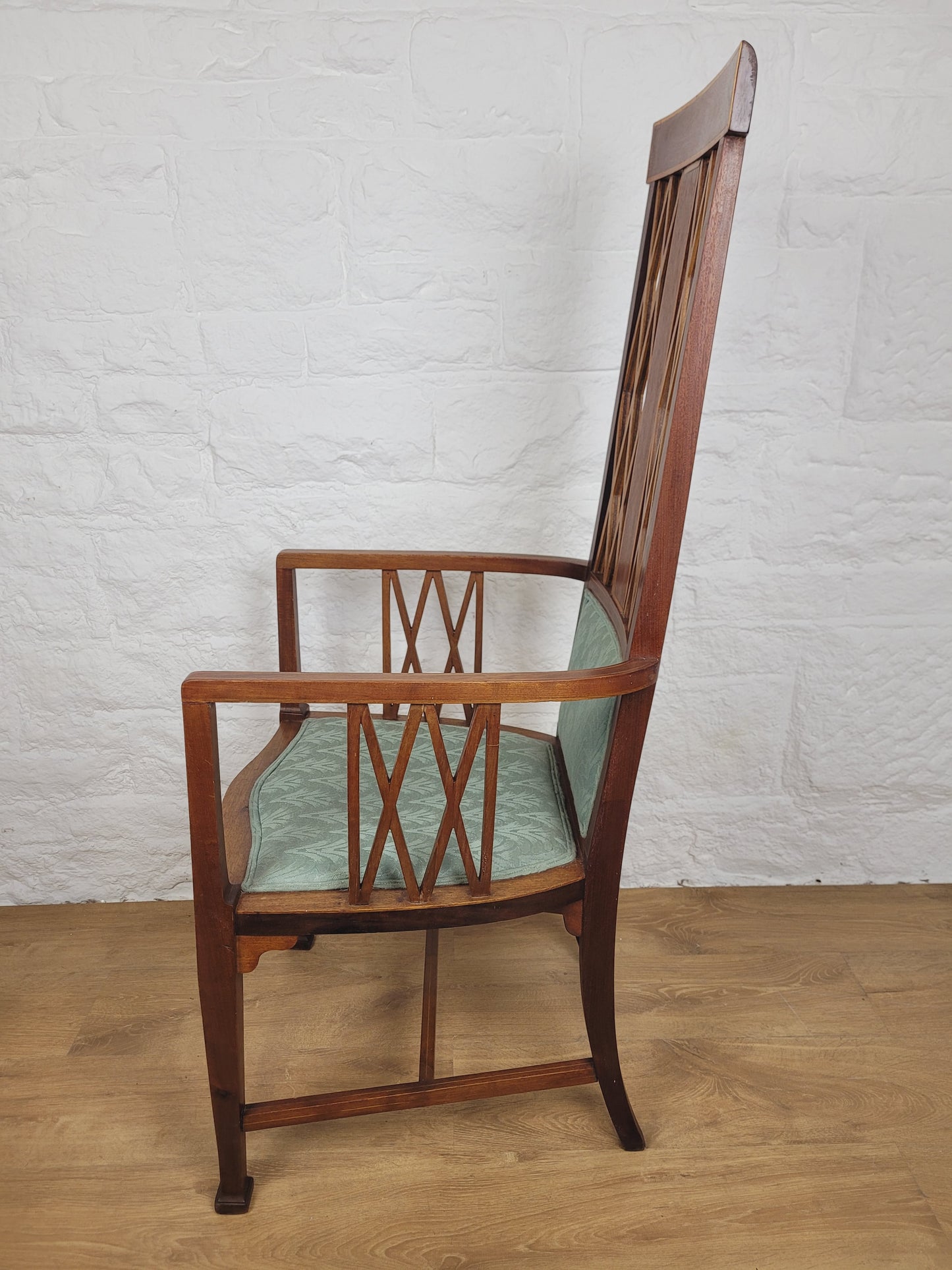 Edwardian High Back Armchair Inlaid Satinwood Upholstered Delivery Available