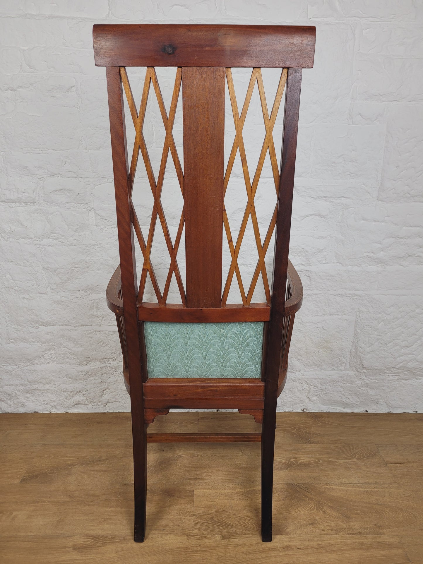 Edwardian High Back Armchair Inlaid Satinwood Upholstered Delivery Available