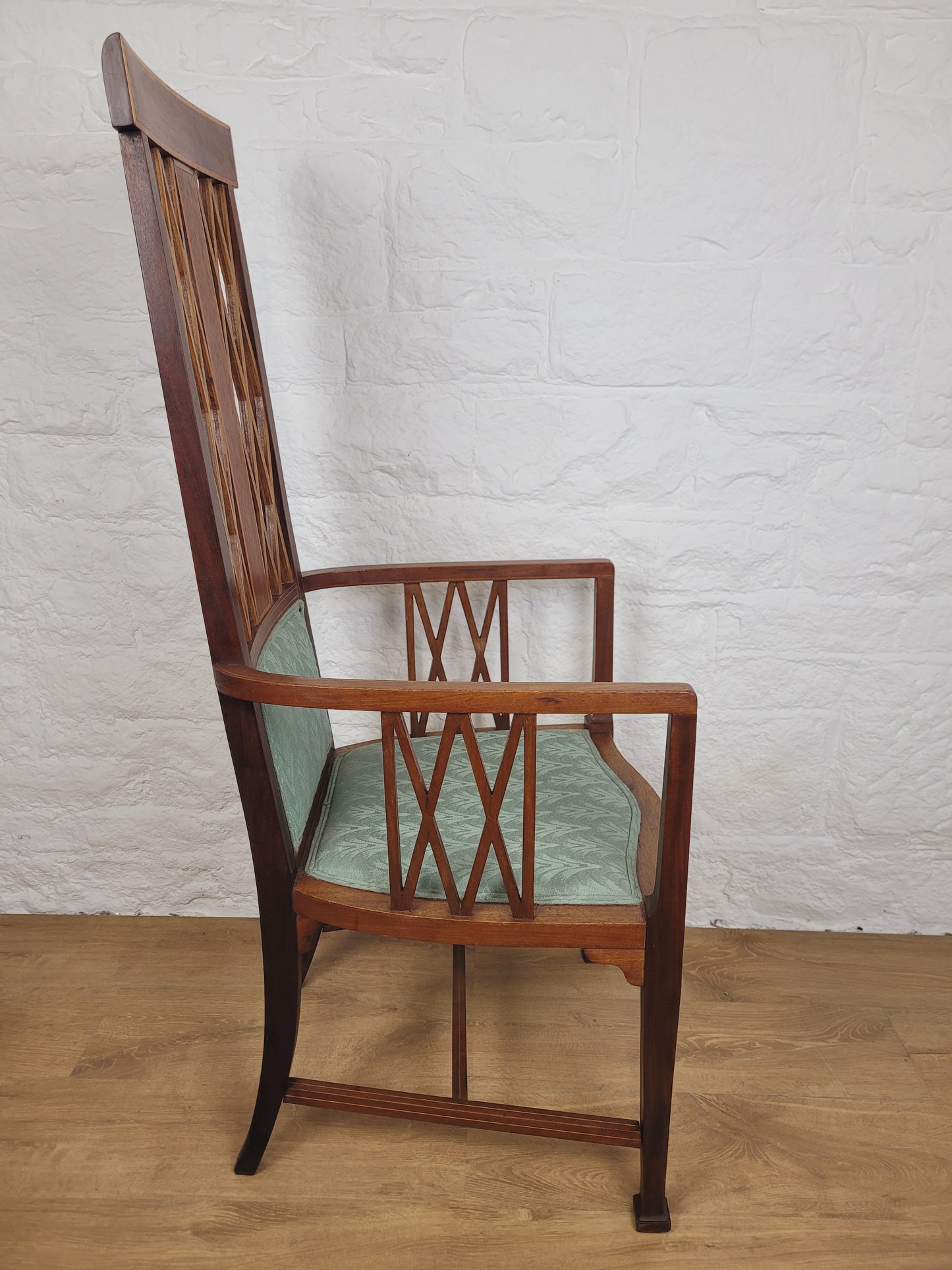 Edwardian High Back Armchair Inlaid Satinwood Upholstered Delivery Available