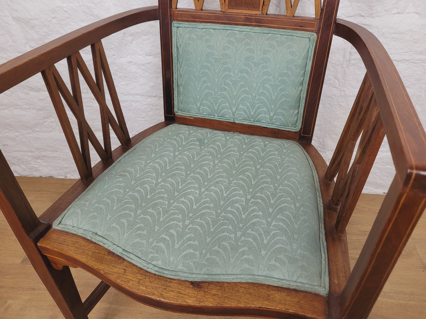 Edwardian High Back Armchair Inlaid Satinwood Upholstered Delivery Available