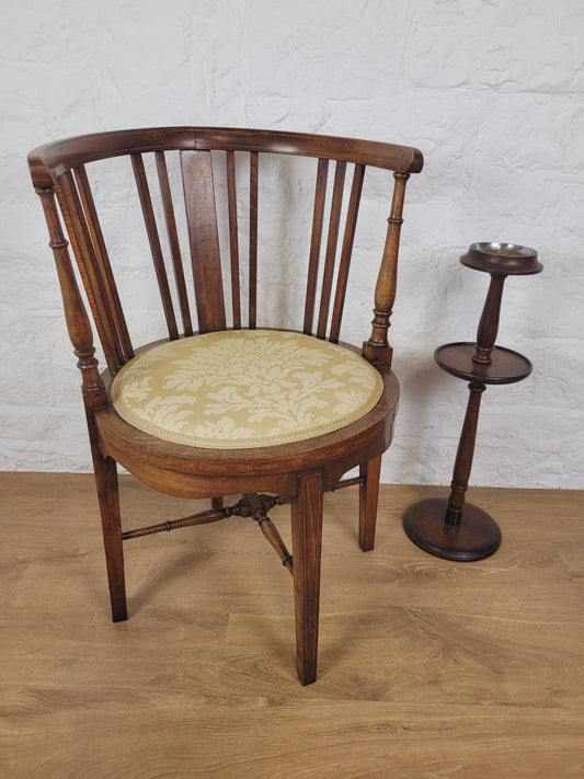 Edwardian Circular Elbow Chair Inlaid Slat Back Mahogany Postage Available