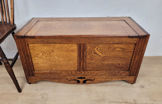 Vintage Oak Coffer Blanket Box Chest Trunk 1970 Carved Storage Postage Available