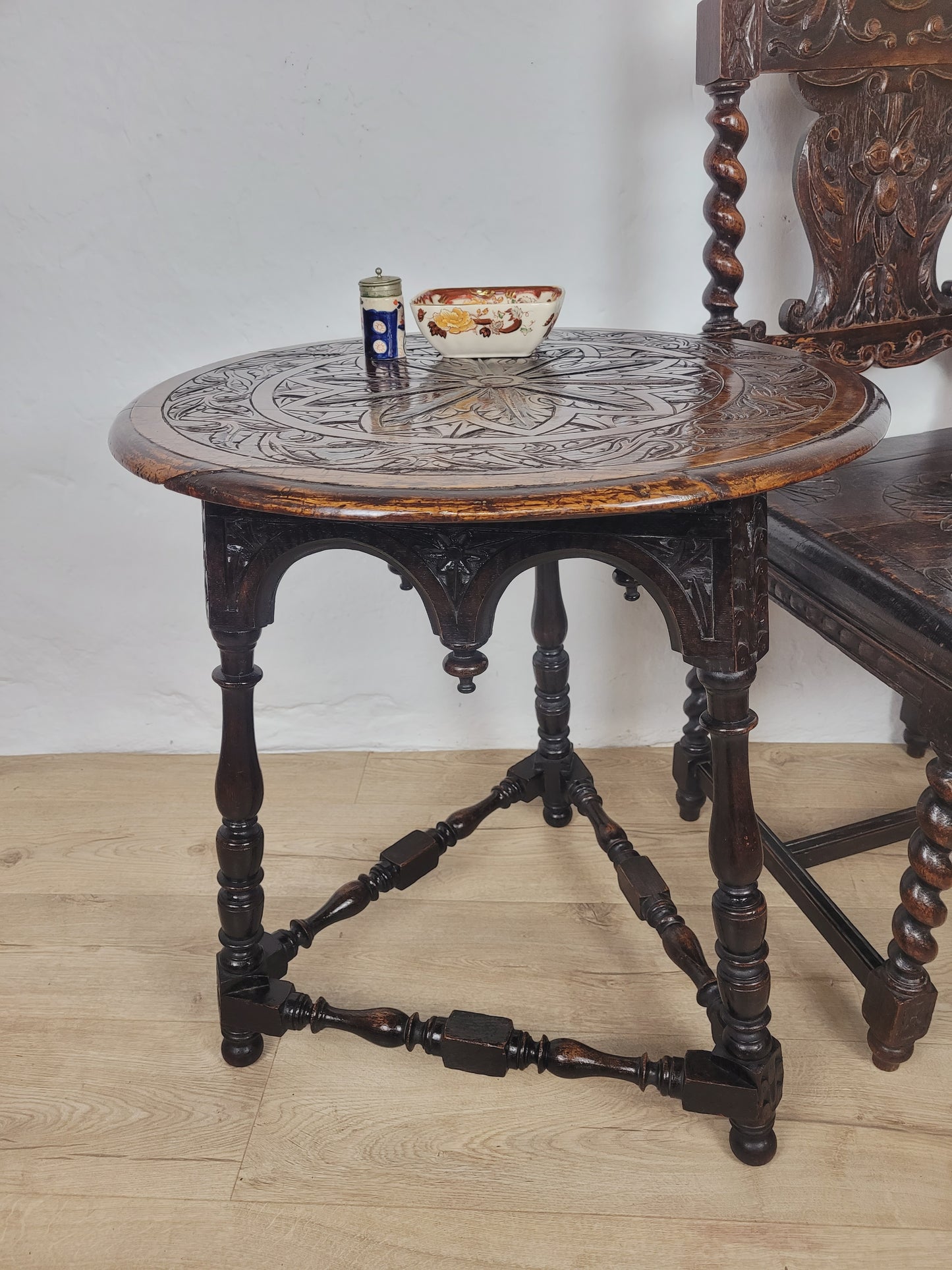 Victorian Circular Occasional Table Carved Oak 1900s Antique Postage Available