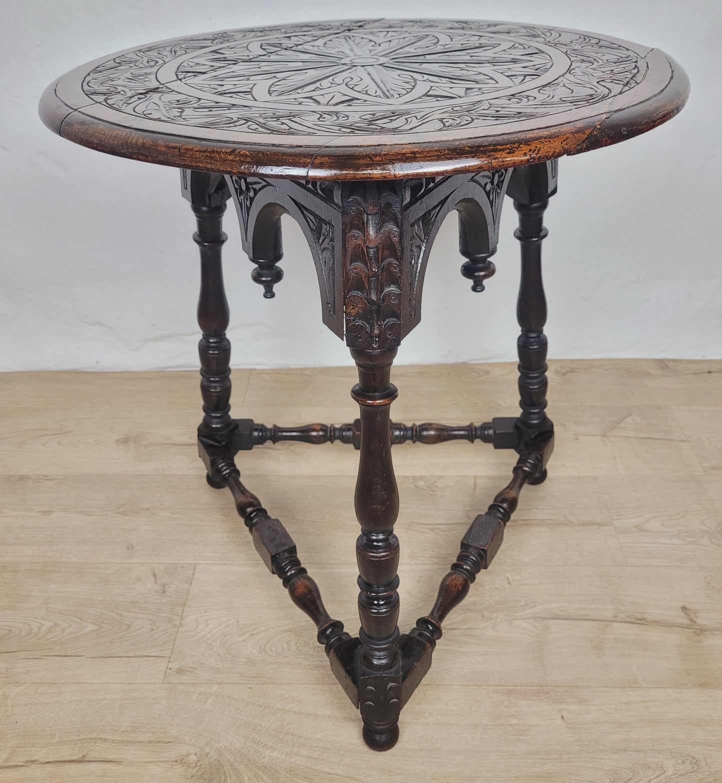 Victorian Circular Occasional Table Carved Oak 1900s Antique Postage Available