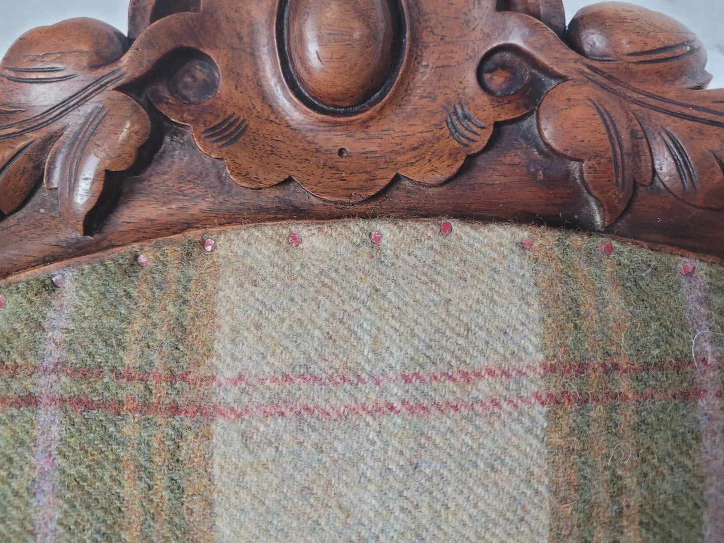 Walnut Nursing Chair Victorian Castors Tartan Carved Foliage Postage Available