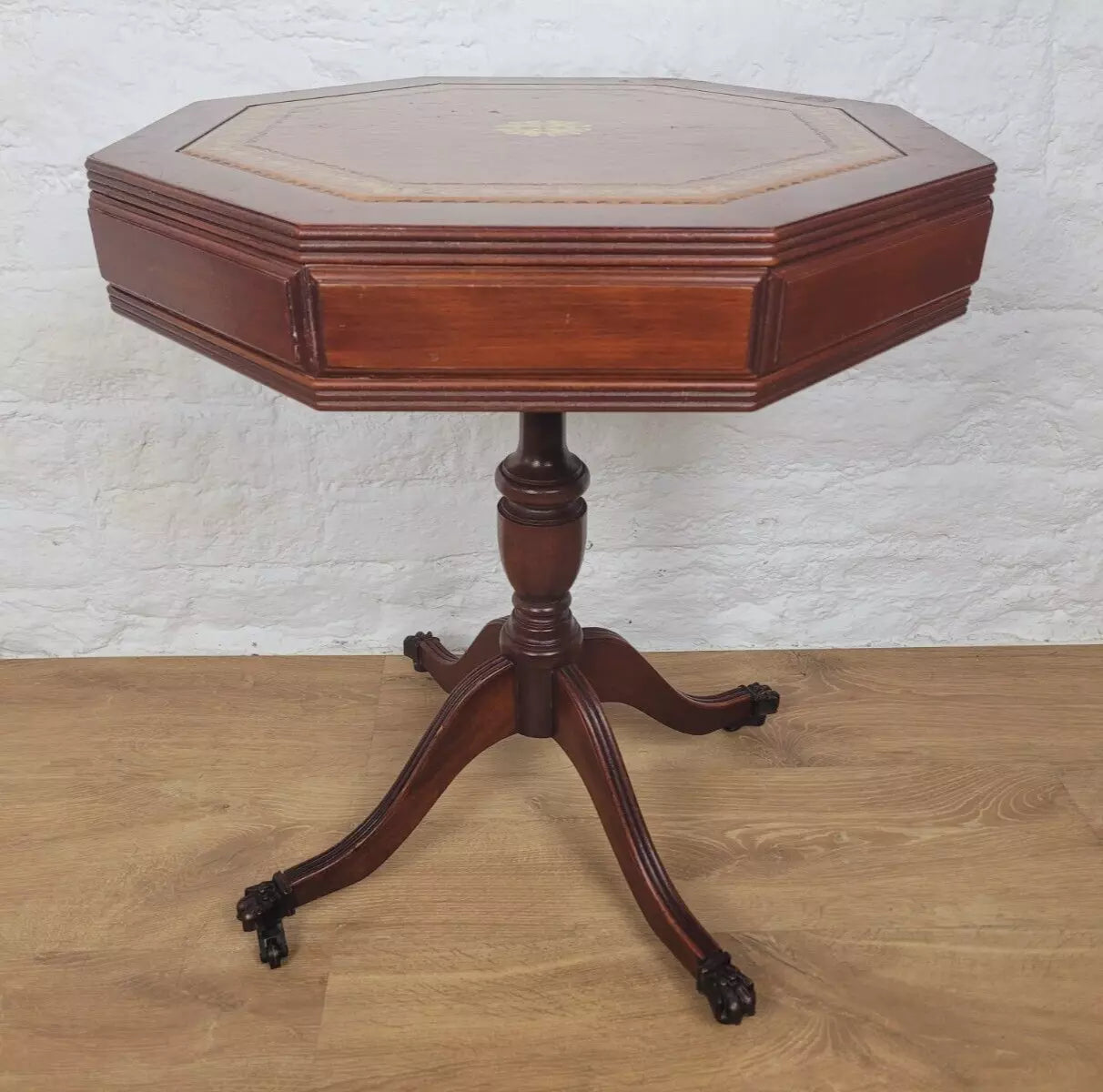 Octagonal Drum Side Table Leather Gilt Castors Drawers Antique Postage Available