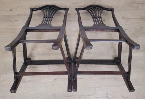 George III Dining Chairs Pair 19thC Carved Leaf Upholstered Postage Available