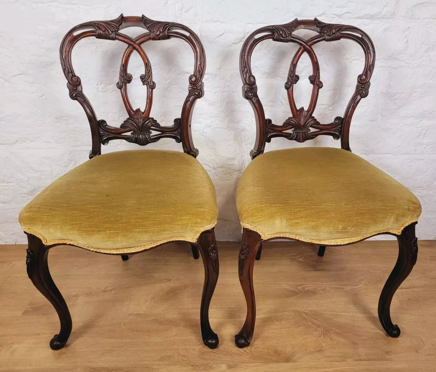 Victorian Dining Chairs 4 Carved Queen Anne Floral Upholstery Postage Available