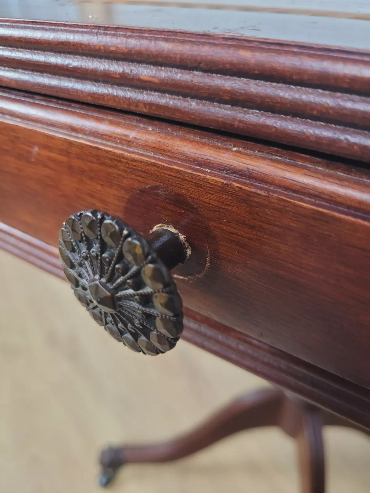 Octagonal Drum Side Table Leather Gilt Castors Drawers Antique Postage Available