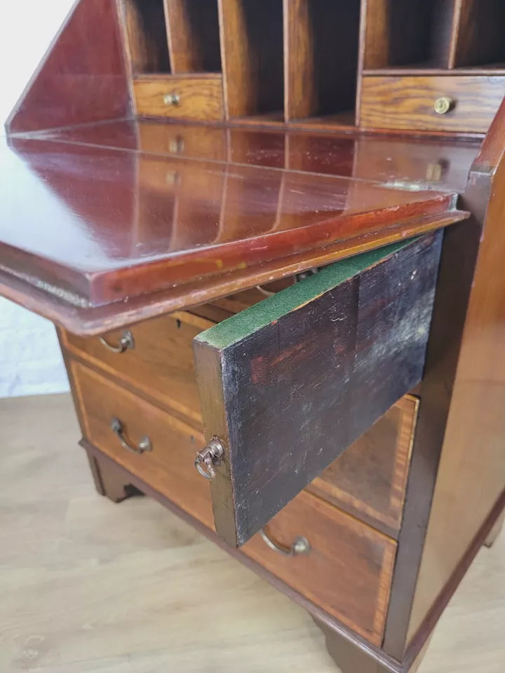 Edwardian Inlaid Writing Bureau Desk Shell Motif Mahogany Delivery Available