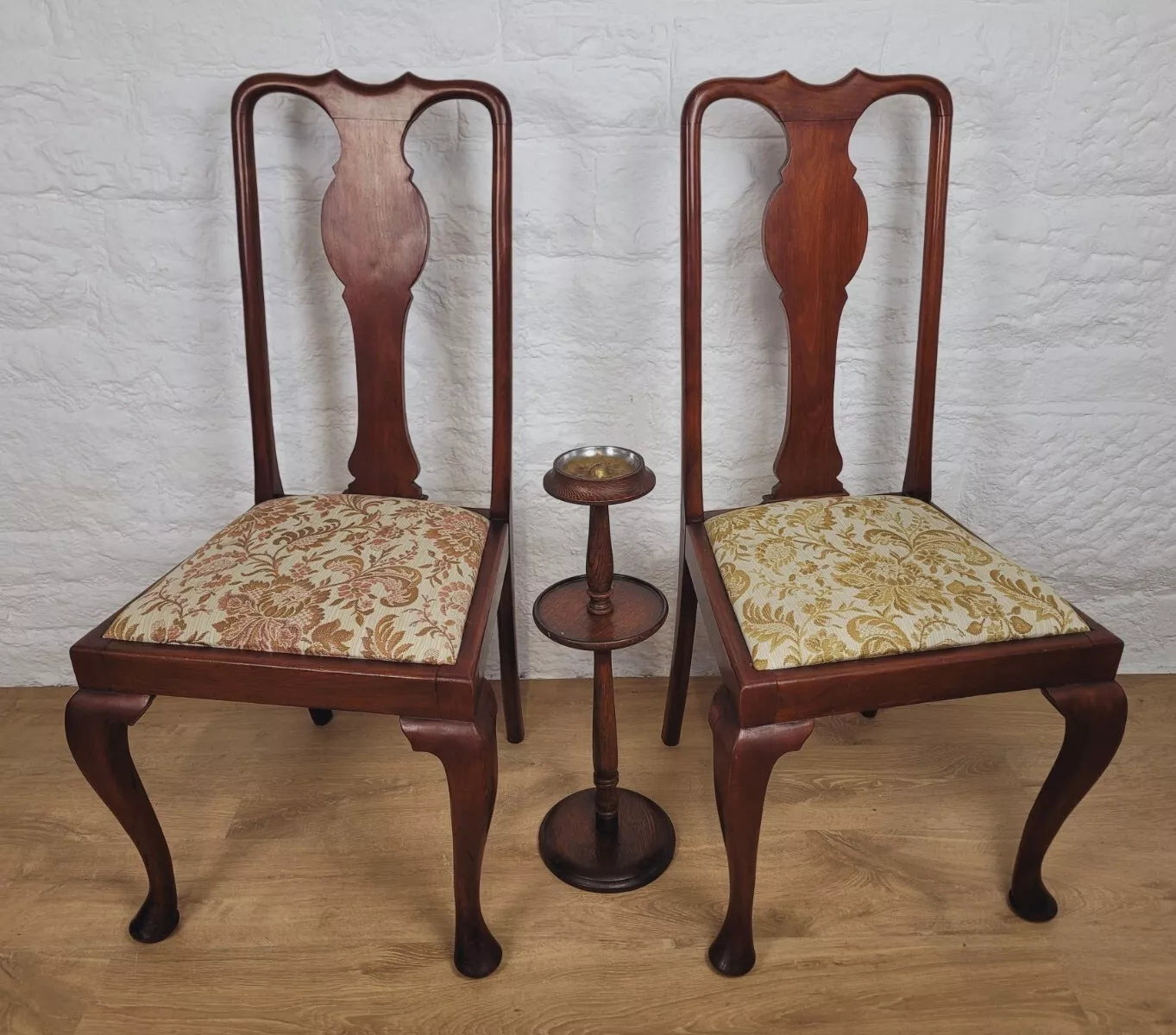 Victorian Dining Chairs Pair Upholstered Floral Queen Anne Postage Available