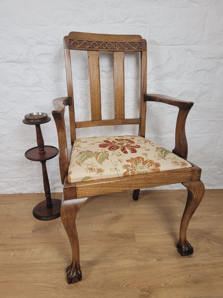 Oak Carver Armchair Claw & Ball Floral Upholstered Vintage Postage Available