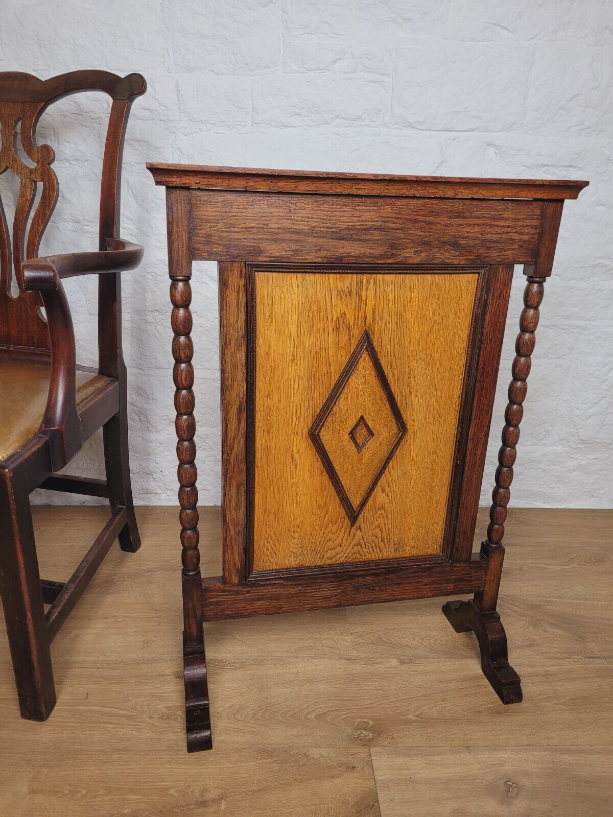 Victorian Fire Screen Carved Diamond 19th Century Oak Postage Available