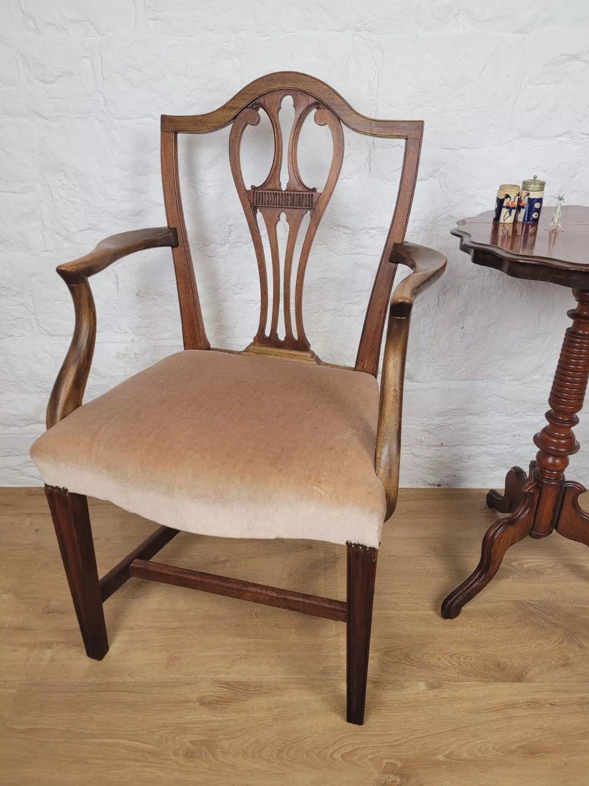 Victorian Dining Armchair Oak Carved Pierced Back Upholstered Postage Available