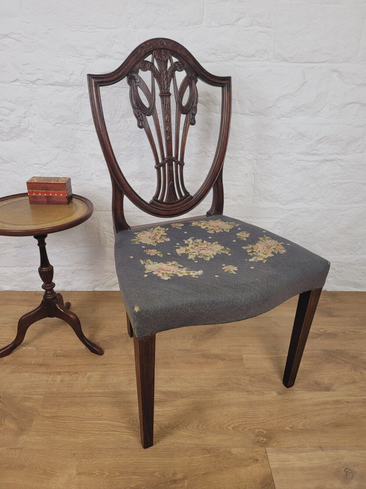 Shield Back Dining Chair Wheat Sheaf Carved Victorian Inlaid Postage Available