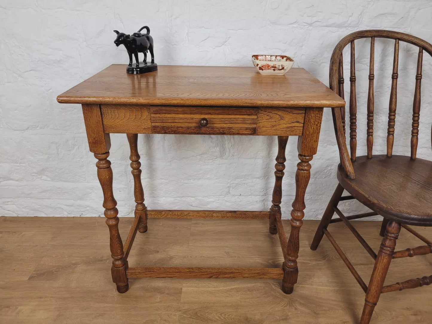 English Side Table Oak Mid Century Hall Table Drawer Country Postage Available