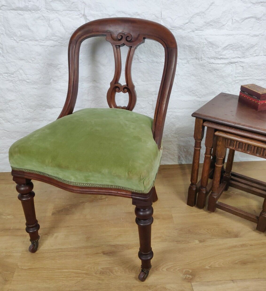 Balloon Back Dining Chair Castors Antique Mahogany Green Postage Available