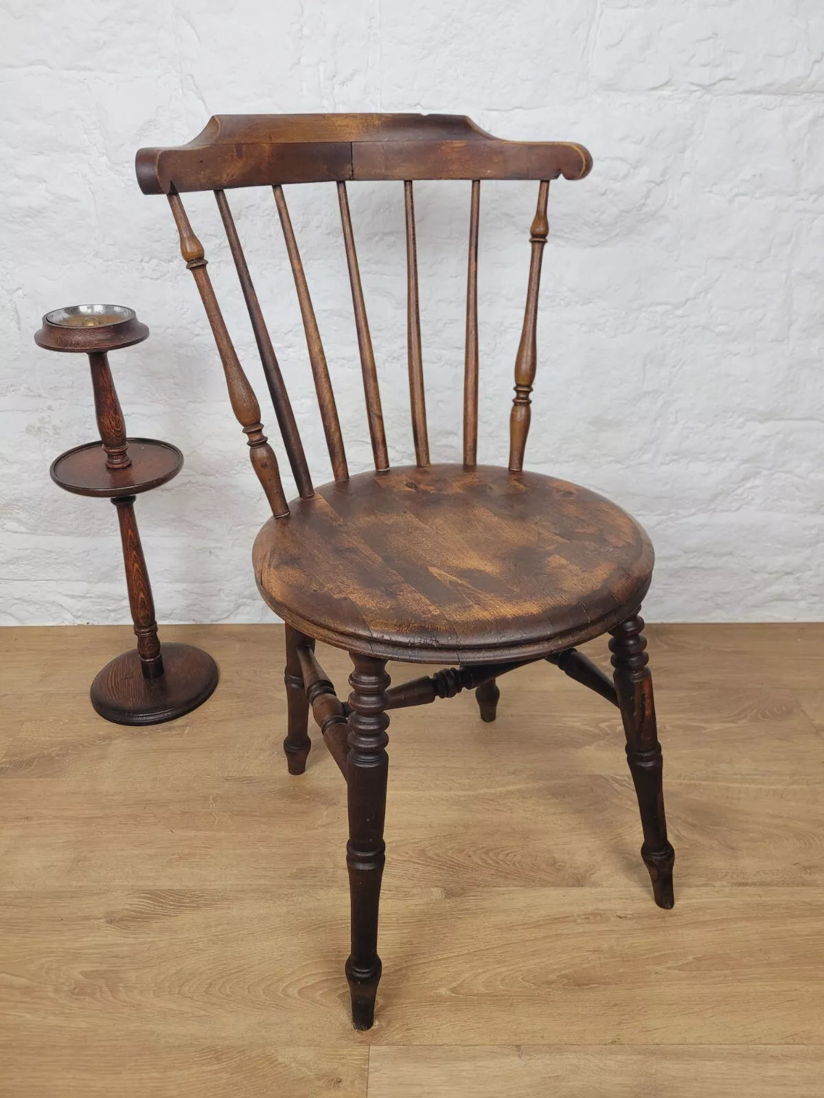 English Penny Windsor Chair Elm Spindle Back Victorian Country Postage Available