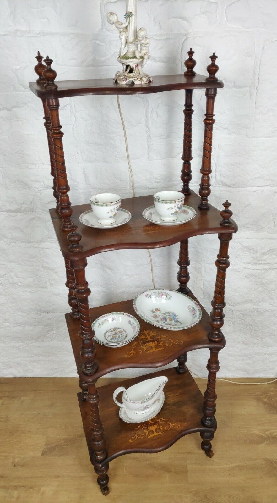 4 tier Whatnot Victorian Mahogany Finial Castors Antique Postage Available