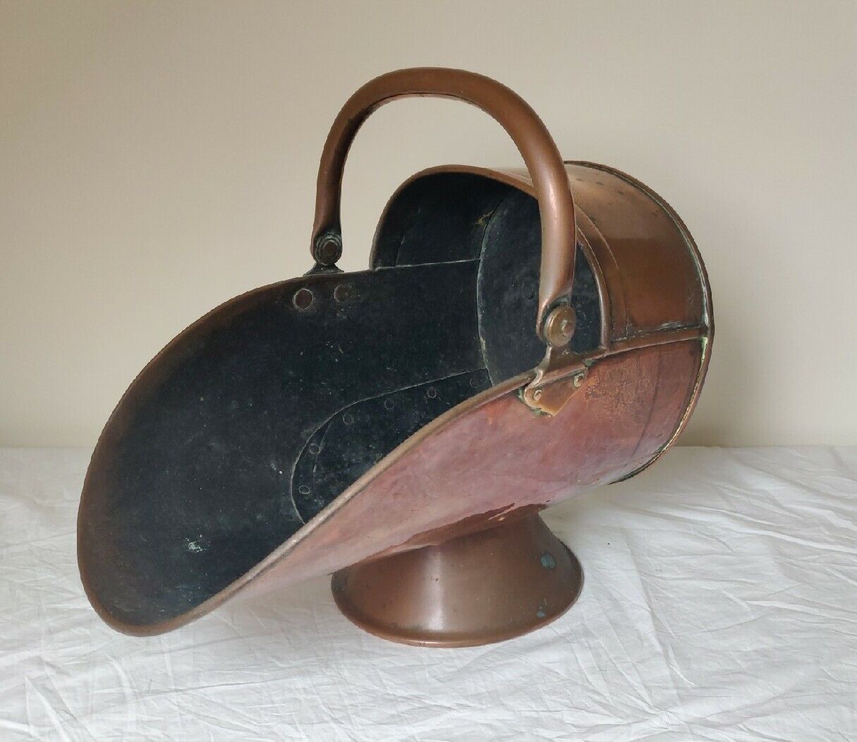 Copper Riveted Coal Helmet Scuttle With Handle Victorian Postage Available