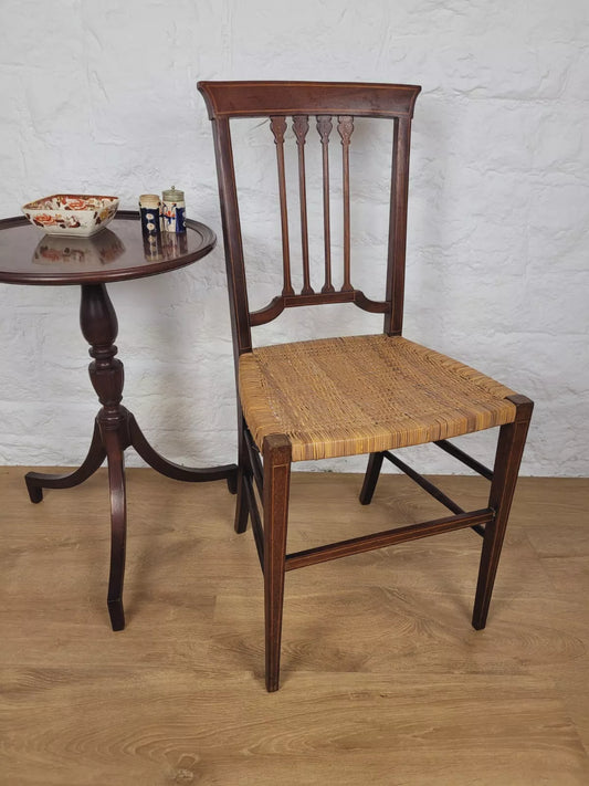 Edwardian Bedroom Chair Cane English Inlaid Slat Back Postage Available