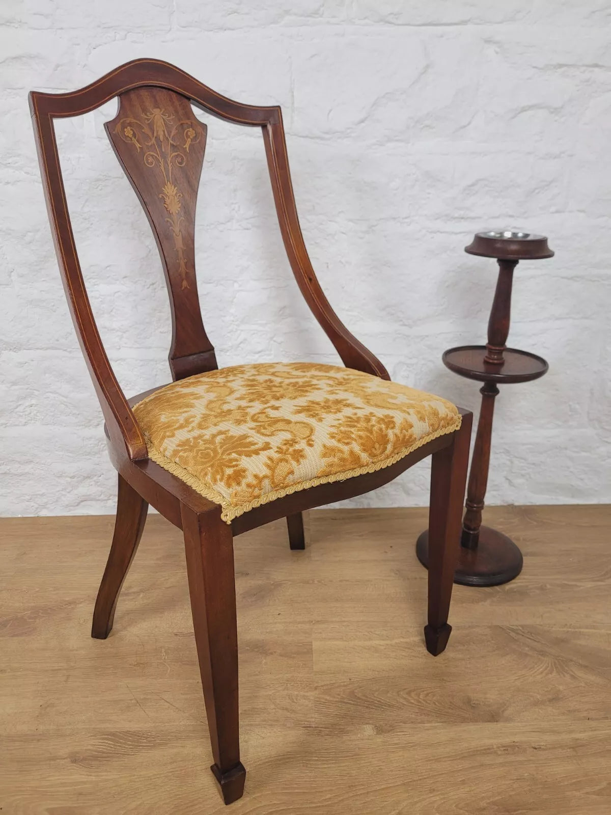 Edwardian Bedroom Chair Inlaid Floral Upholstered Postage Available