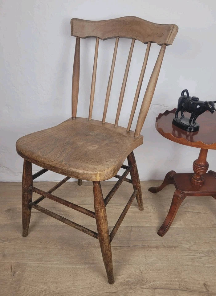 Country Kitchen Chair J.R. Carved Spindle Back 19thC Antique Postage Available