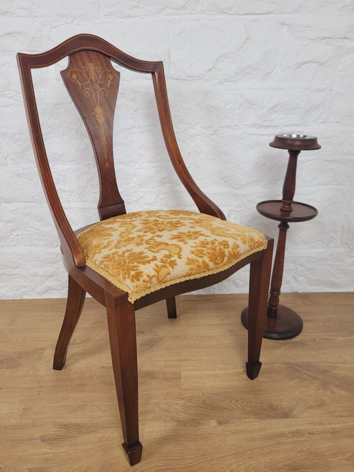 Edwardian Inlaid Dining Chair Floral Upholstered Postage Available