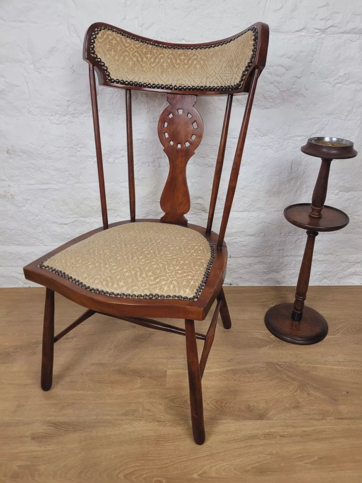 Vintage Bedroom Chair Pierced Back Upholstered Country Postage Available