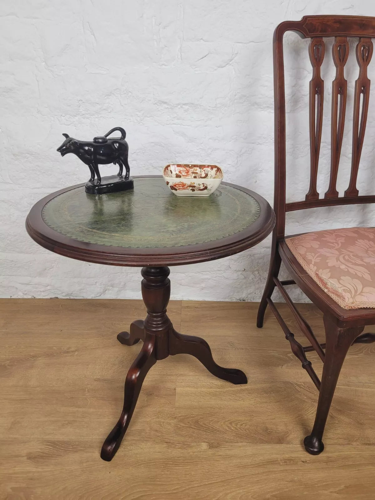 Victorian Tripod Wine Table Leather Gilt English Circular Postage Available