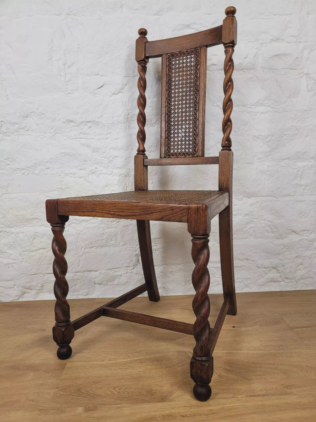 Victorian Dining Chairs Pair Oak Barley Twist Country Bergere Postage Available