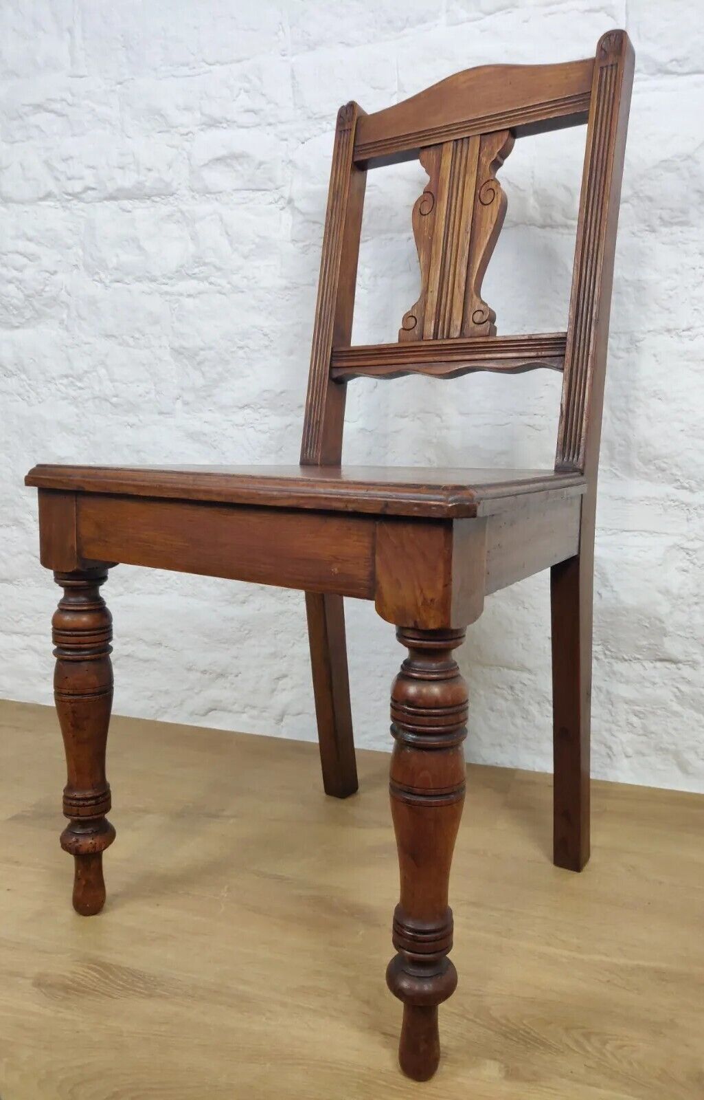 Edwardian Carved Hall Chair Floral Oak Scrolled Back Turned Postage Available