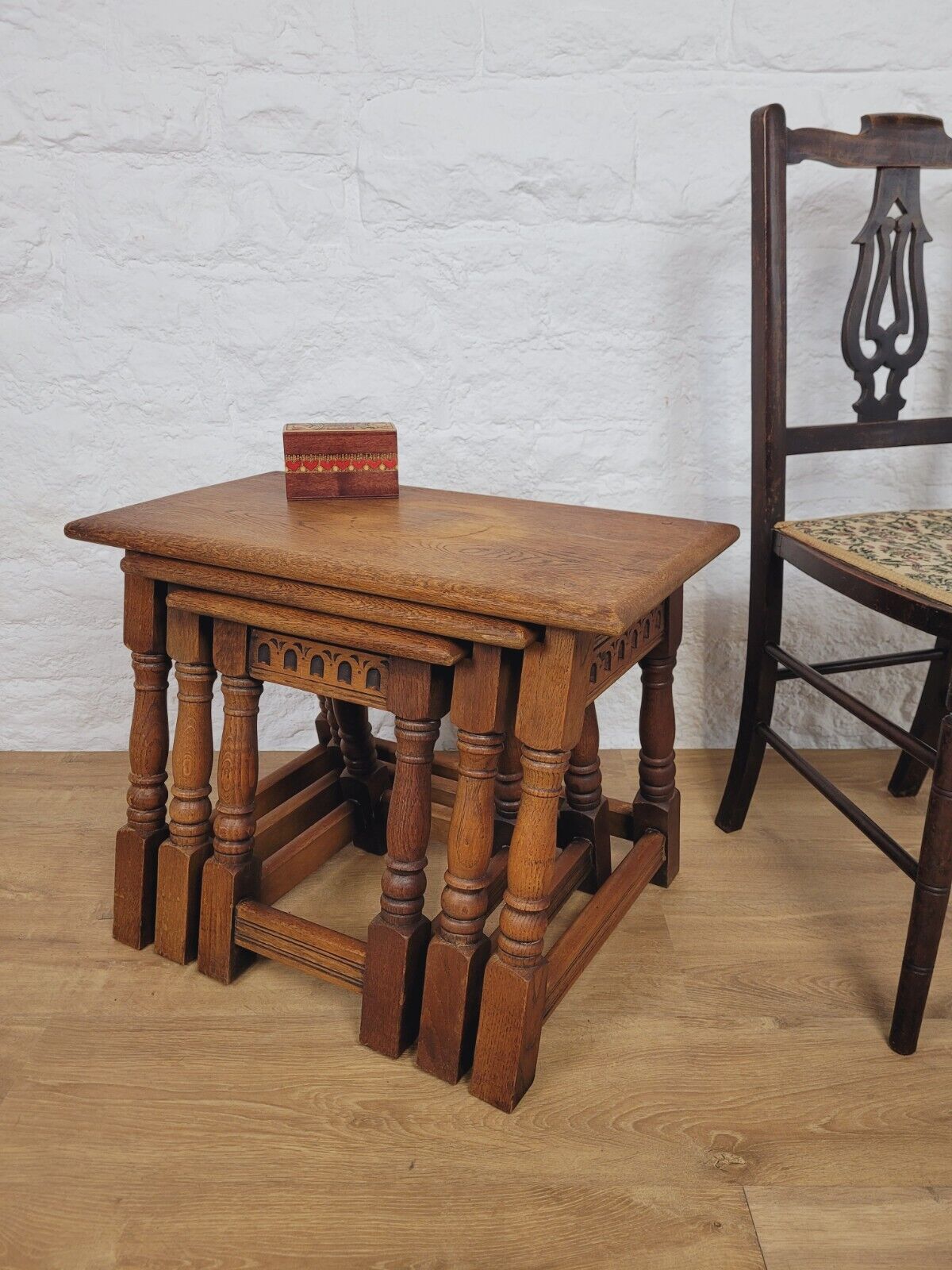 Nest of Tables Oak Carved Country English Rectangular Postage Available