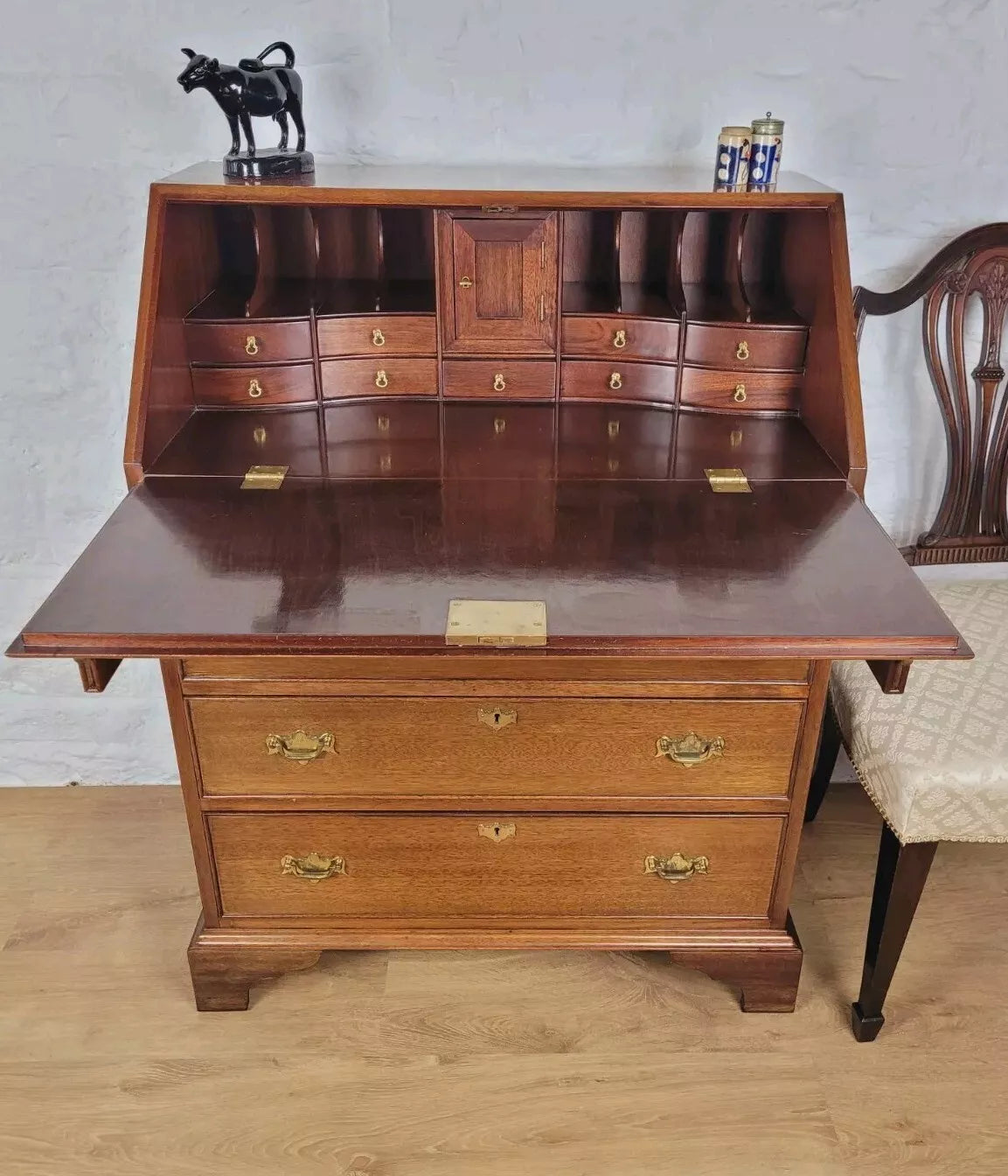 Vintage Writing Bureau Desk Mahogany Key & Lock Brass Handles Delivery Available