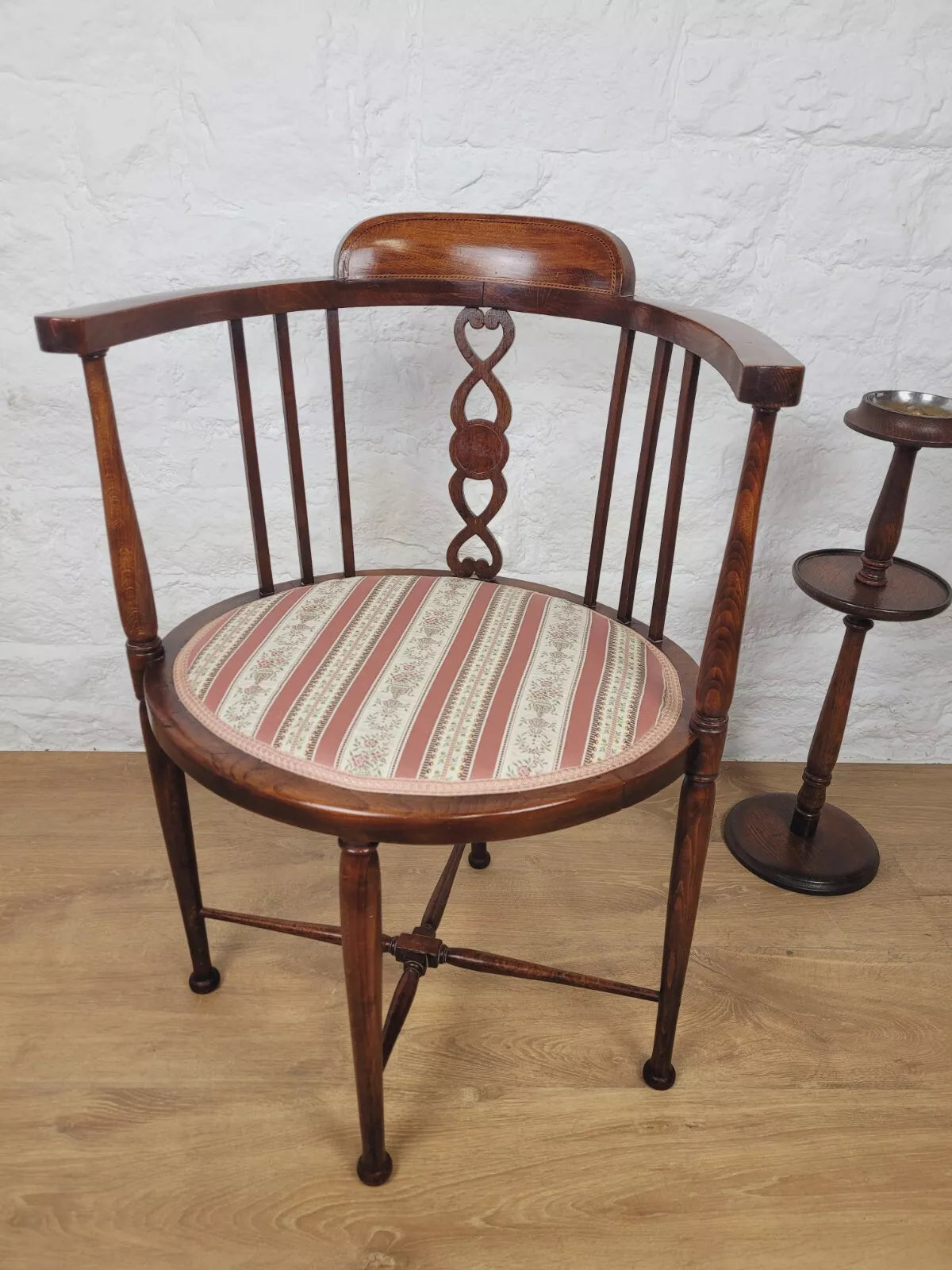 Edwardian Elbow Chair Inlaid Pierced Back Upholstered Postage Available