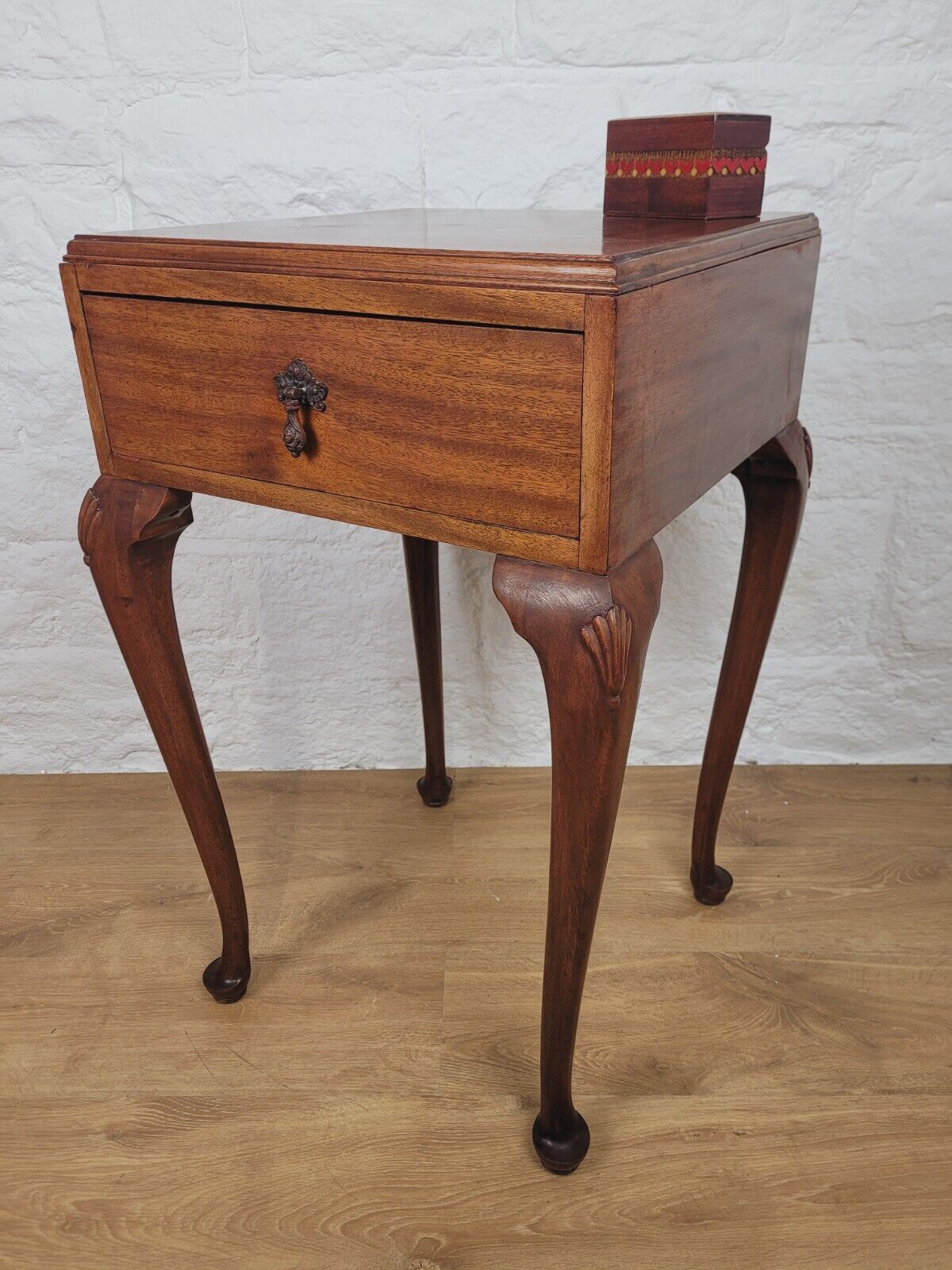 Carved Shell Side Table Victorian Queen Anne Mahogany Drawer Delivery Available