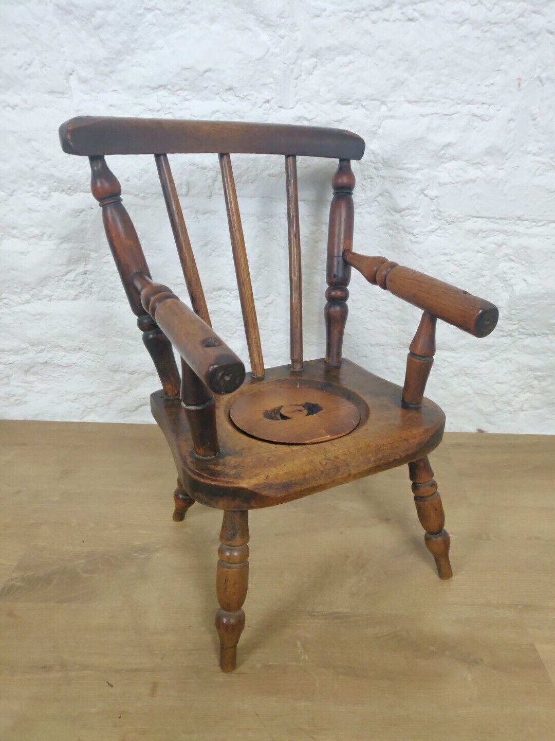 Child's Potty Armchair Victorian Elm Spindle Back Lid Postage Available