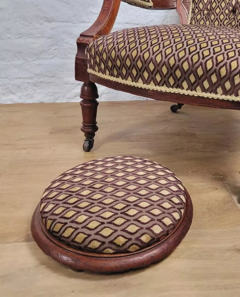 Victorian Footstool Stool Pouffe Mahogany Upholstered Postage Available