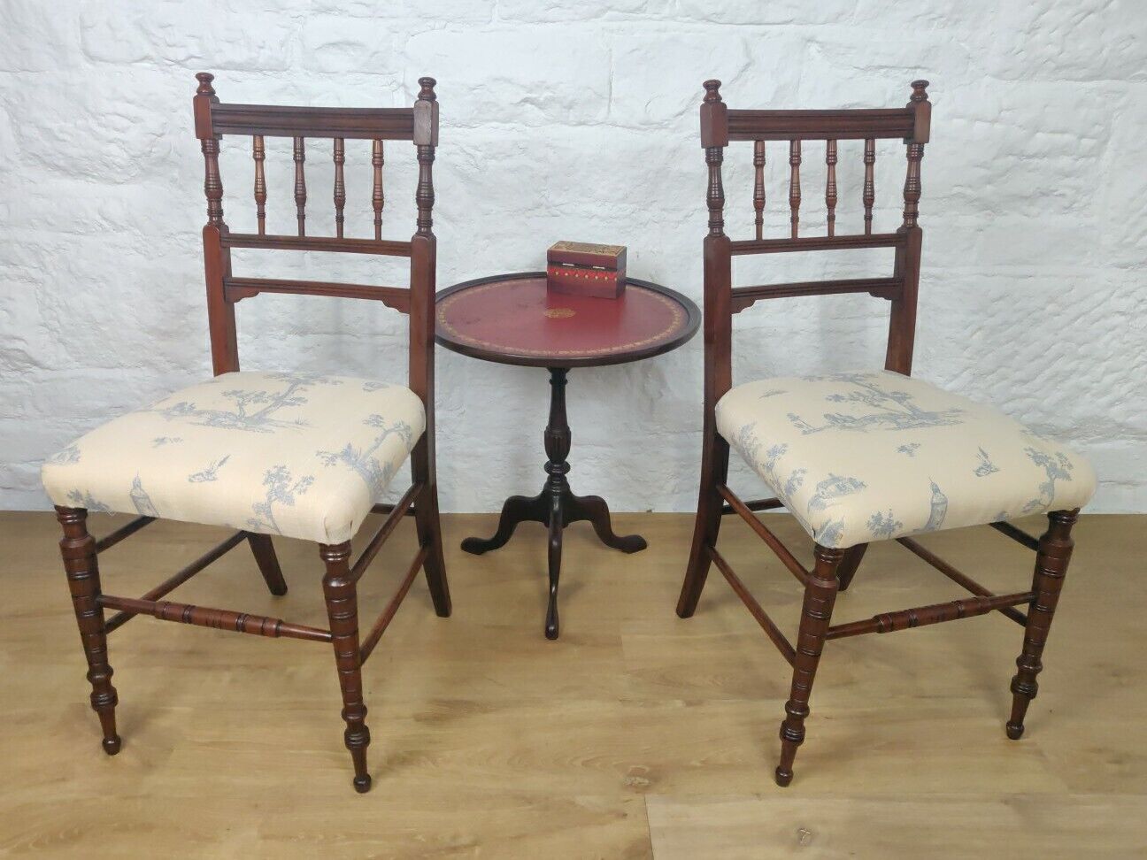 Bedroom Chair Pair Upholstered Turned Victorian Mahogany Postage Available