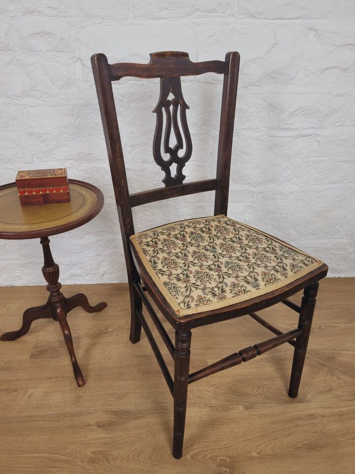 Edwardian Bedroom Side Chair Floral Upholstered Seat Mahogany Postage Available