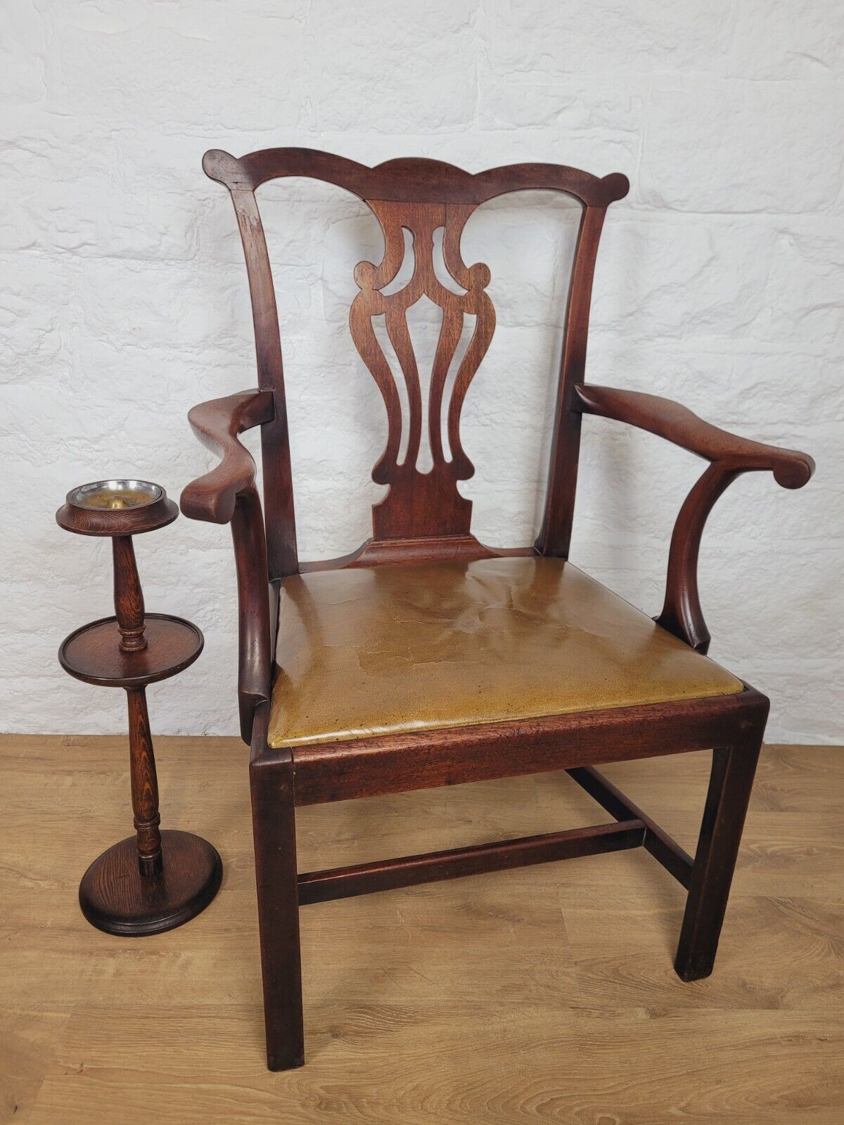 Victorian Dining Armchair Chippendale Style Pierced Splatback Leather Postage Available