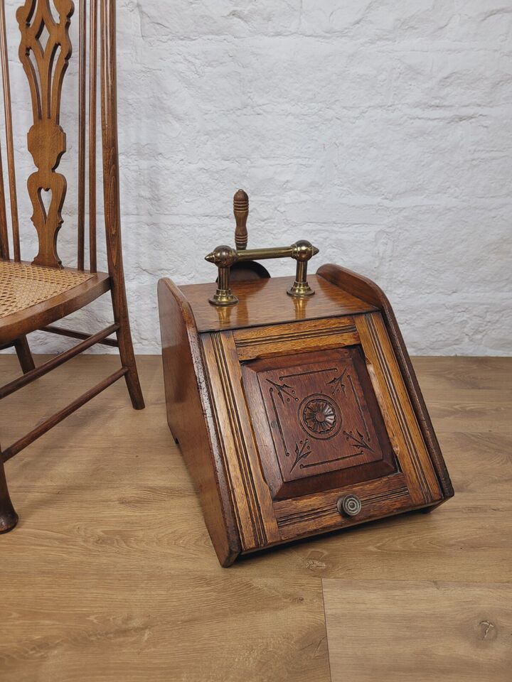 Victorian Coal Scuttle Spade Oak Brass Handle Postage Available