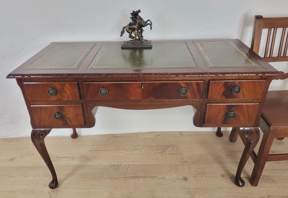 Vintage Writing Desk Leather Gilt Top Mahogany With Key Delivery Available