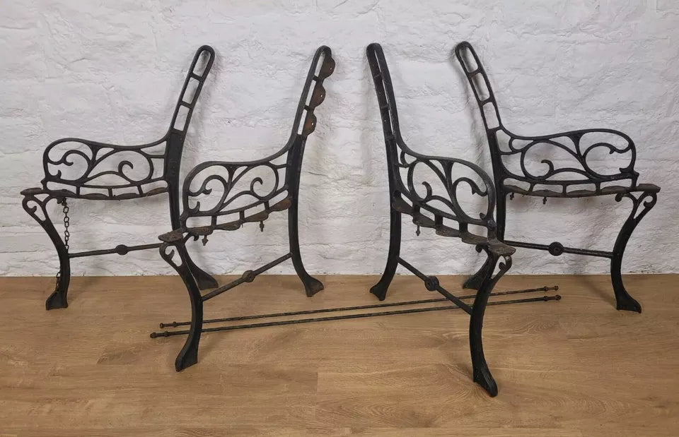 Victorian Bench Ends Pair Floral Cast Iron Salvage 19thC Postage Available