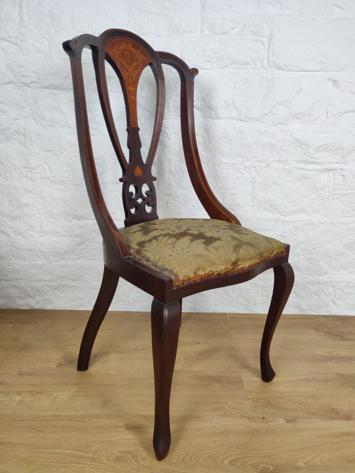 Edwardian Inlaid Dining Chair Queen Anne Legged Upholstered Postage Available