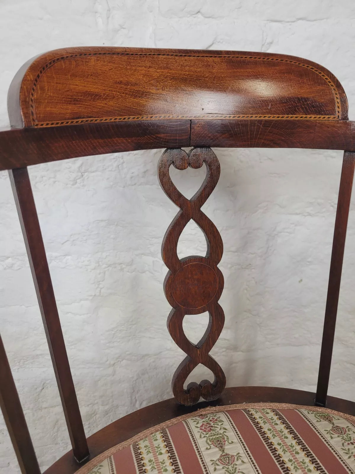 Edwardian Elbow Chair Inlaid Pierced Back Upholstered Postage Available