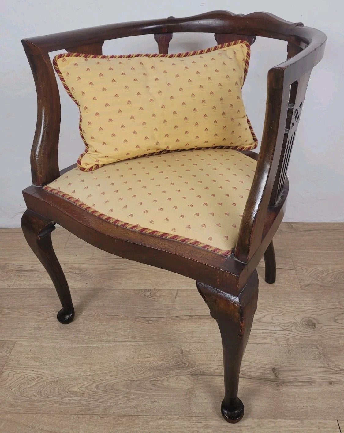 Edwardian Bedroom Elbow Chair Cushion Pierced Back Upholstered Postage Available