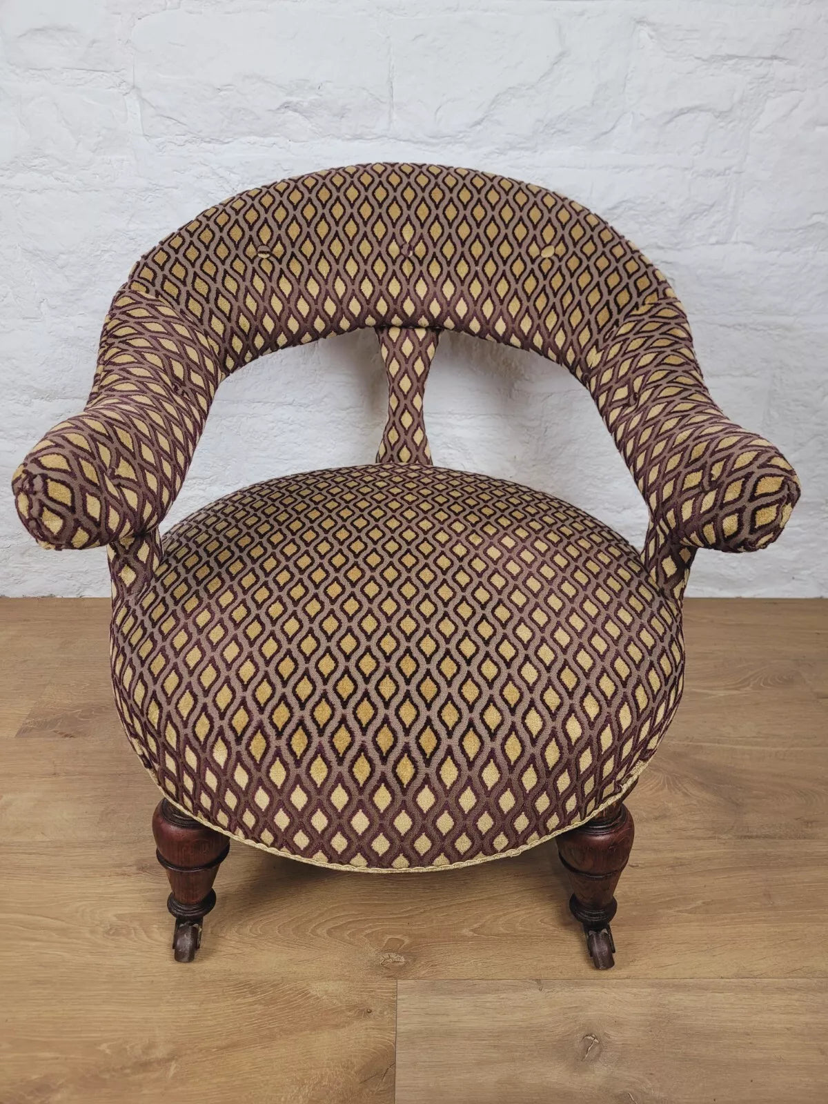 Victorian Tub Armchair Castors Upholstered Button Back Delivery Available